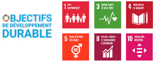 Logo « OBJECTIFS DE DÉVELOPPEMENT DURABLE » et icônes des objectifs 1, 3, 4, 5, 8 et 10